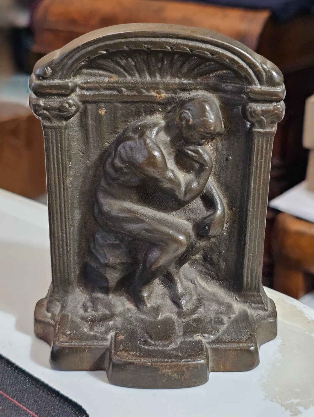 Antique The Thinker Cast Iron Bookend Rodin Art Deco 1920s Vtg Thinking Man 5"